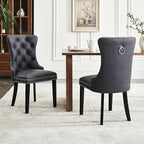 Kiztir Leather Dining Chairs Set of 2, Upholstered Dining Chair with Nailhead Trim and Solid Wood Legs, Luxury Wingback Dining Side Chair for Living Room, Bedroom, Kitchen (Black)