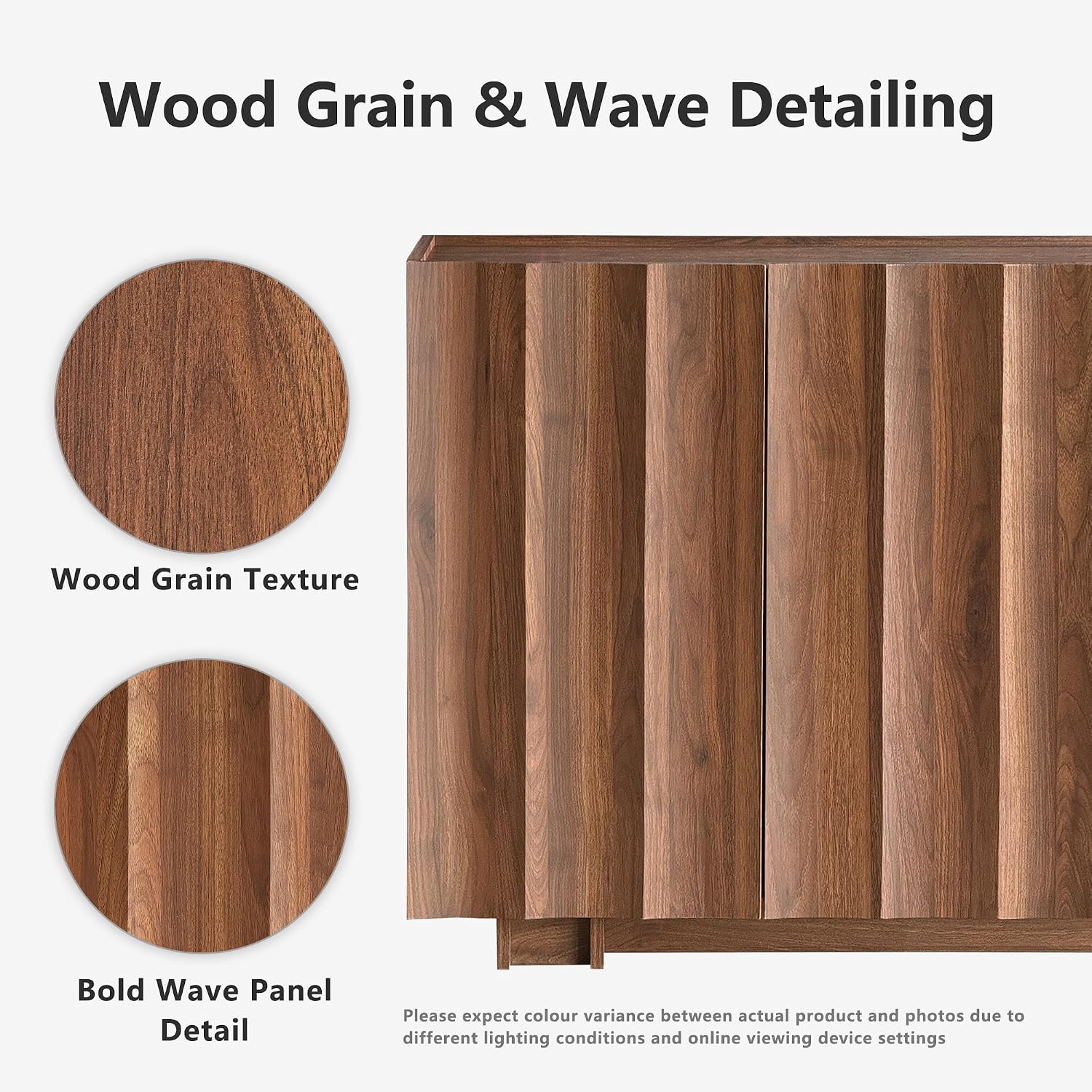 win2win 61.7" Fluted Sideboard Buffet Cabinet with Storage, Walnut | Mid Century Modern Credenza with Adjustable Shelves, Modular Accent Cabinet for Living Dining Room Hallway,Wave Design