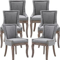 Gray Dining Chairs Set of 6, Kitchen & Dining Room Chairs, Fabric Upholstered Dinning Chairs, Sillas De Comedor, Nailhead Trim, Wood Legs (Grey, 6 Pcs)