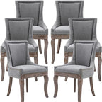 Gray Dining Chairs Set of 6, Kitchen & Dining Room Chairs, Fabric Upholstered Dinning Chairs, Sillas De Comedor, Nailhead Trim, Wood Legs (Grey, 6 Pcs)