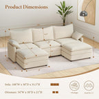 Vesgantti 108" U Shaped Sectional Couch, Comfy Cloud Modular Sectional Sofa with 2 Ottoman Deep Seat Corduroy Modern Cloud Sofa, Modular Sofas for Living Room, Bedroom and Apartment, Beige