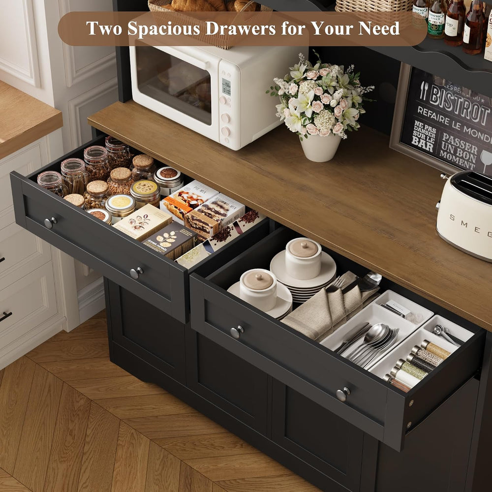 HOSTACK 75" Kitchen Pantry Storage Cabinet, Coffee Bar Hutch Cabinet, Bl...