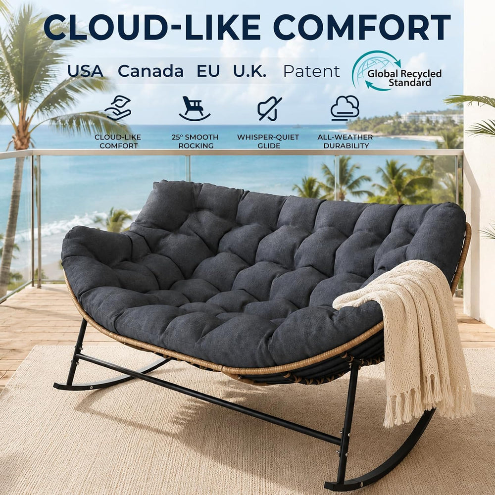 SWITTE Double Rocking Papasan Chair Outdoor, Indoor Oversized Wicker Egg Love...