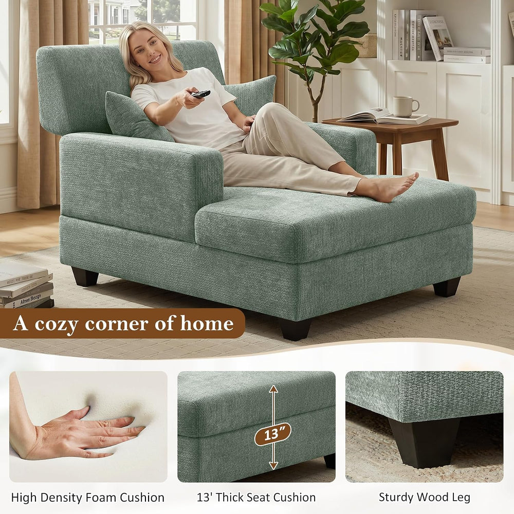 VANOMi 55.5" Chaise Lounge Chair with Adjustable Backrest, Chenille Sage