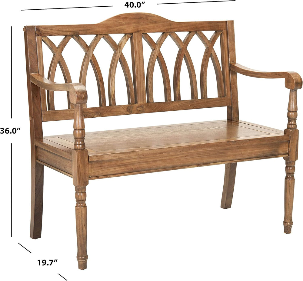 SAFAVIEH Furniture - Benjamin Bench - Oak - Solid Wood - Farmhouse High-Back ...