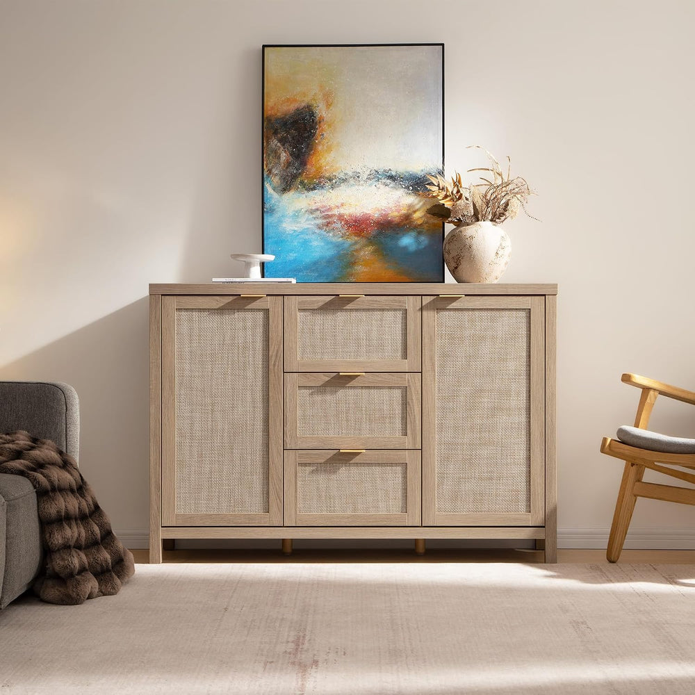 SICOTAS 52 Inch Sideboard Buffet Cabinet with Storage, Rattan Credenza