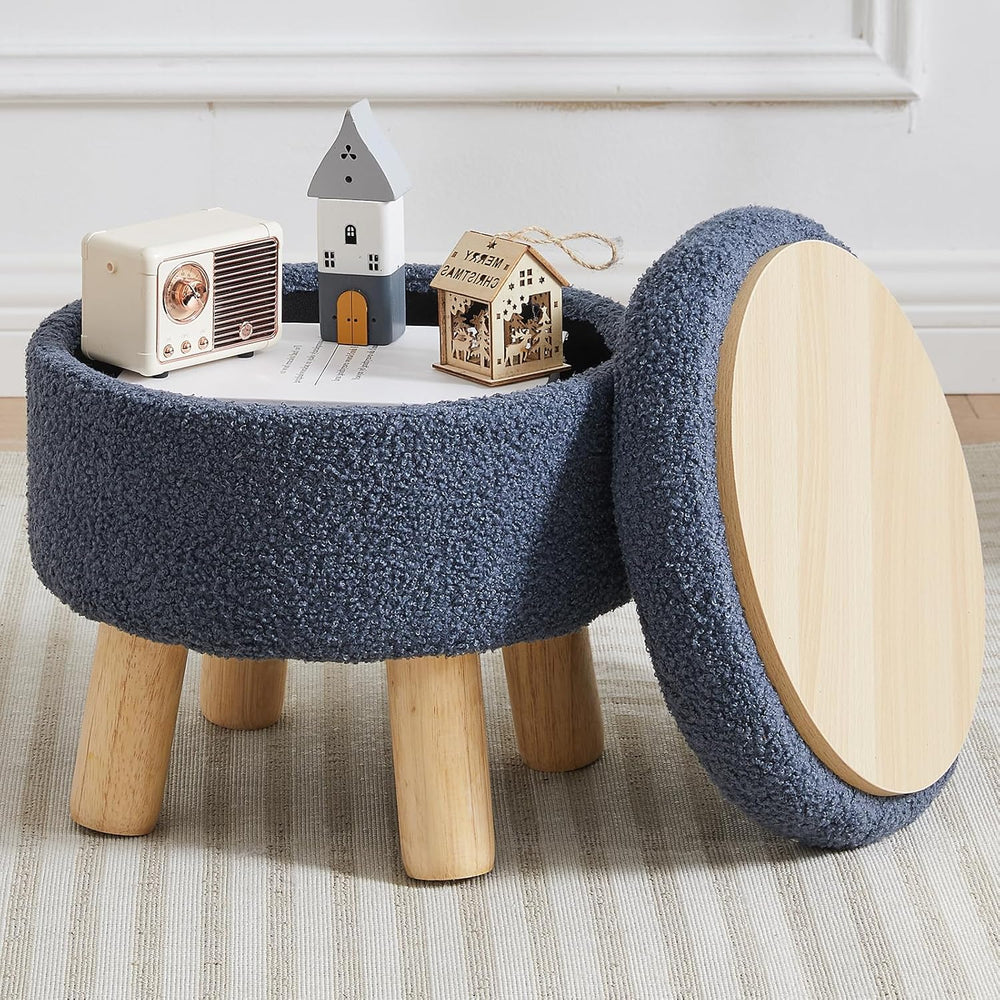 Small Foot Stool Ottoman with Storage, Sherpa Ottoman Foot Rest for Couch, Ro...