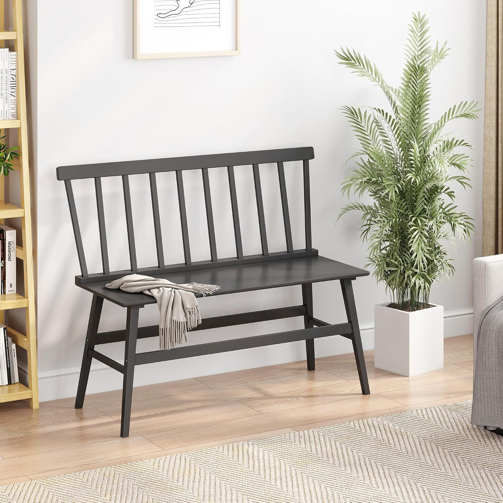 Wisuce Bamboo Dining Bench, Entryway Bench with Spindle Back (Black) | Bamboo...