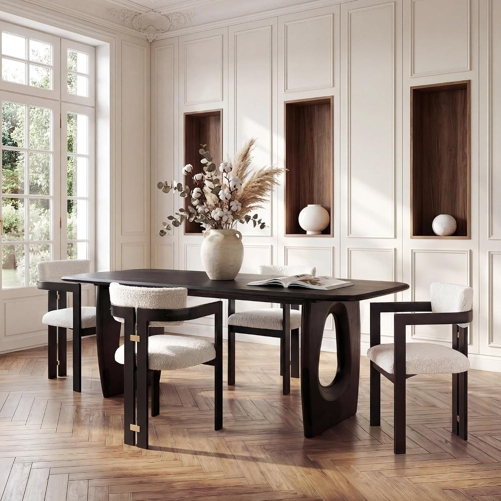 Morden Fort Boucle Dining Chair Set of 4, Upholstered Kitchen Chairs with Met...
