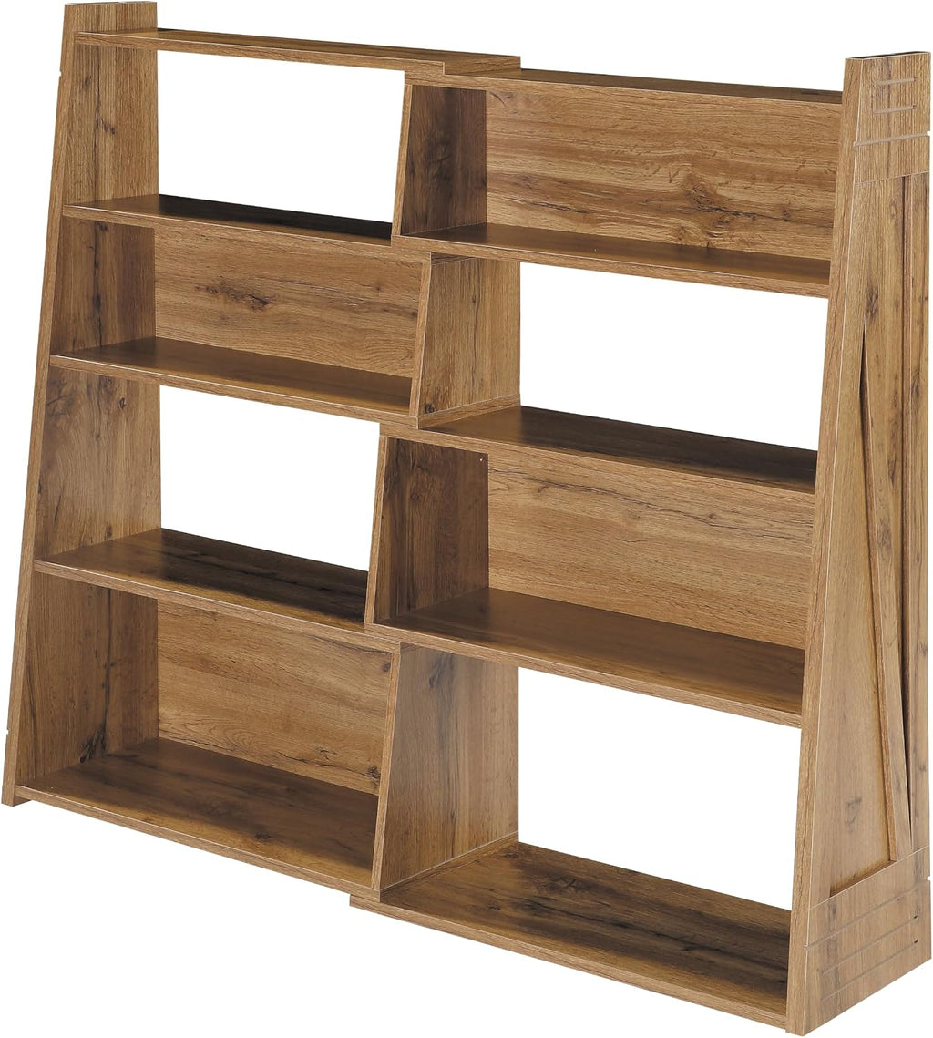 Expandable Bookshelf, 3-Tier Ladder Bookcase,Walnut | Irregular Design | Anti-Tilt Structure | Durable Extendable Corner Shelf | for Living Room, Study & Bedroom