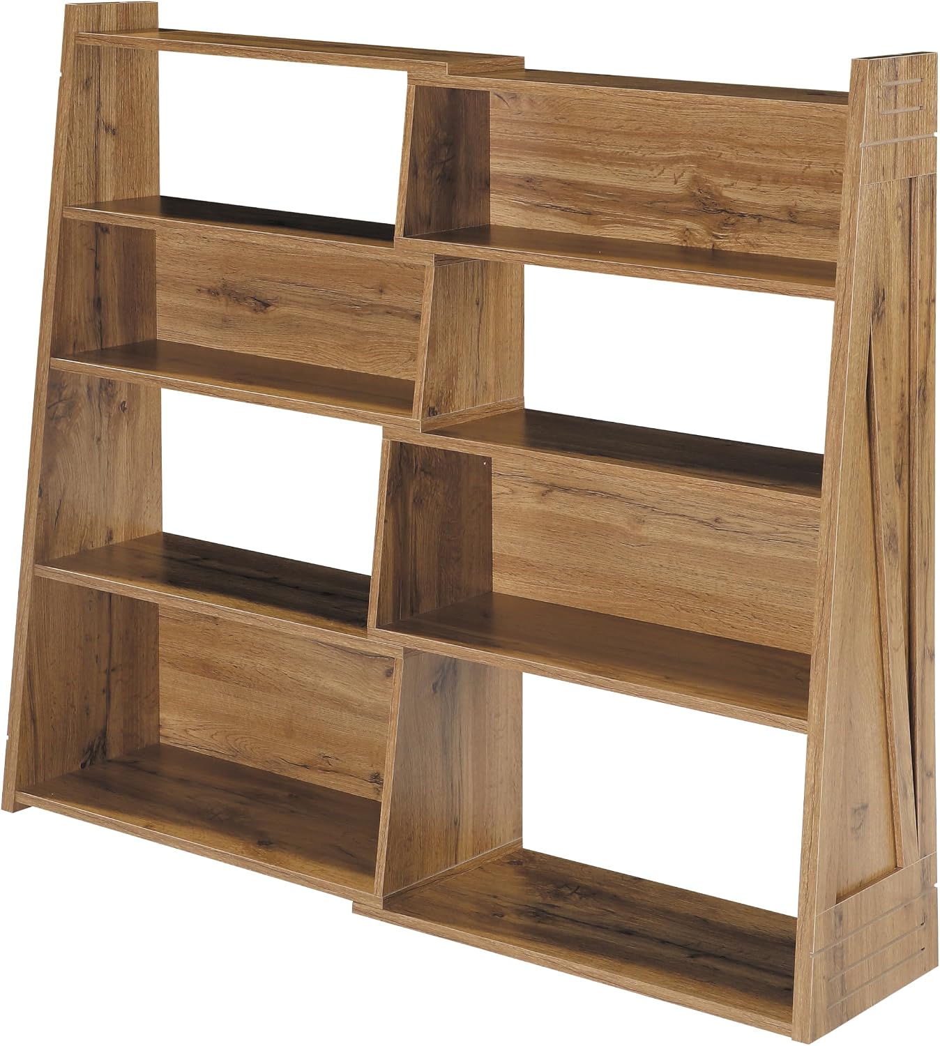 Expandable Bookshelf, 3-Tier Ladder Bookcase,Walnut | Irregular Design | Anti-Tilt Structure | Durable Extendable Corner Shelf | for Living Room, Study & Bedroom