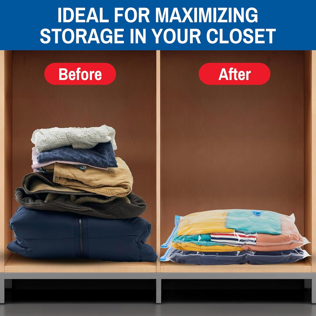 Spacesaver Premium Vacuum Storage Bags. 80% More Storage! Hand-Pump for Travel! Double-Zip Seal and Triple Seal Turbo-Valve for Max Space Saving! (Jumbo 6 Pack)