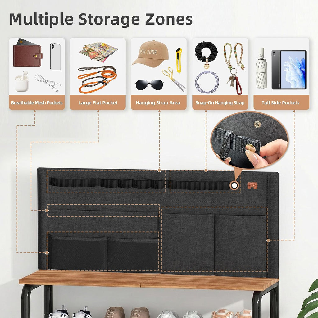 STORAGE MANIAC 5 Tier Shoe Rack for Entryway, Metal Shoe Shelf with Storage Pocket and MDF Top Board, 16-20 Pairs Free Standing Shoes Organizer for Closet, Black