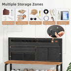 STORAGE MANIAC 5 Tier Shoe Rack for Entryway, Metal Shoe Shelf with Storage Pocket and MDF Top Board, 16-20 Pairs Free Standing Shoes Organizer for Closet, Black