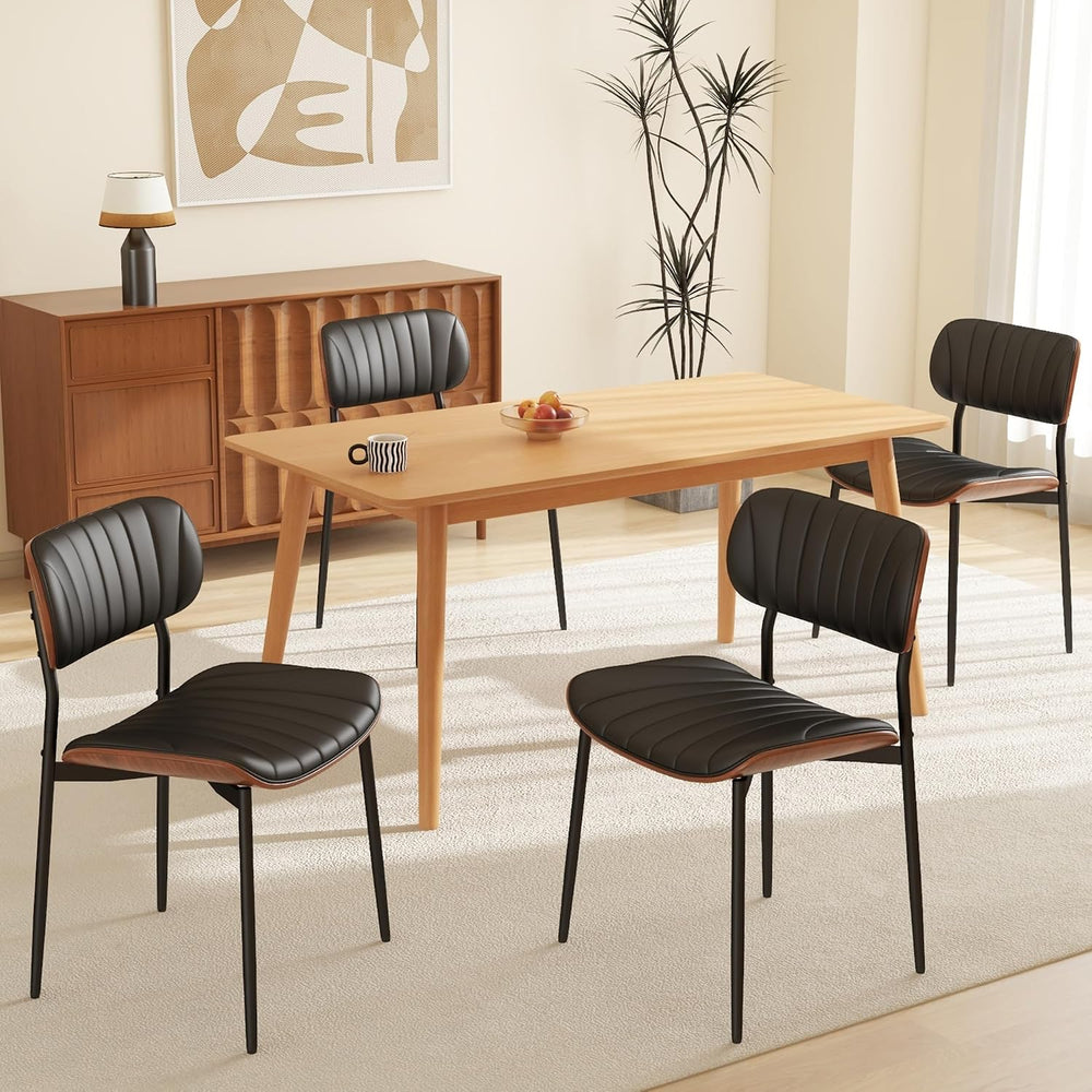 PU Leather Dining Chairs Set of 4 with Walnut Bentwood, Black