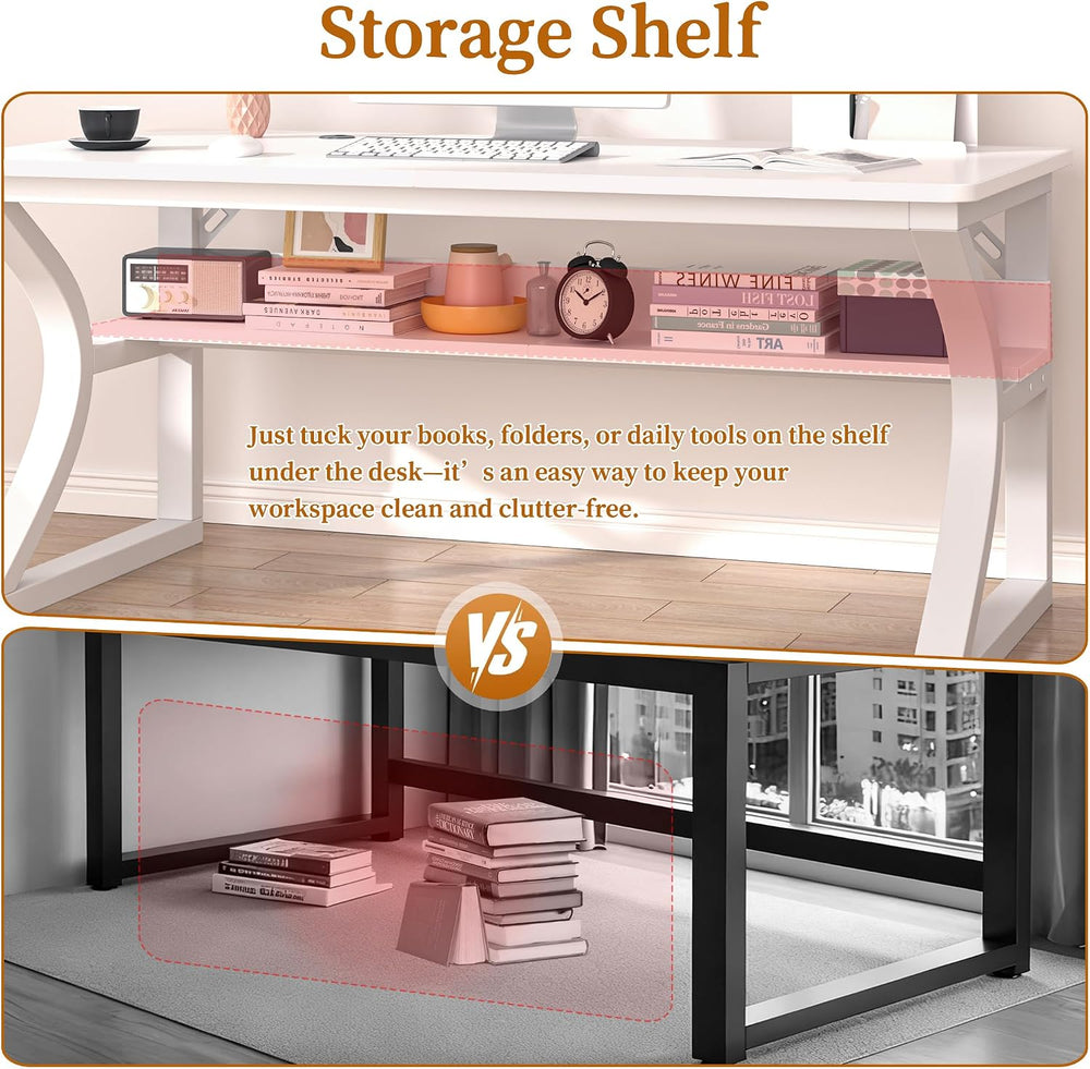 47 inch Computer Desk, Home Office Desk with Storage Shelf, Sturdy U-Shaped M...