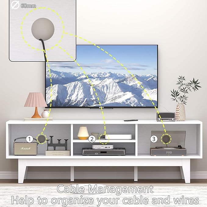 Boho TV Stand for 55 65 Inch TV, Rattan Entertainment Center with Shelves, Ca...