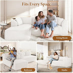 Vesgantti 106" Boneless Couch with Chaise, Deep Seat Comfy Cloud Modular Sofa Corduroy Memory Foam Sectional Couches for Living Room Bedroom, No Assembly Required (Beige, Left-Facing Chaise)