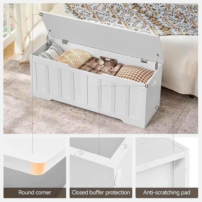 VANKILEY 47.2" Storage Chest Extra Large, Storage Bench.(White) | Wooden storage chest with 2 hinges,47.2"Lx15.7"Wx19.1"H.Storage bench for bedroom,living room,entryway and blanket storage