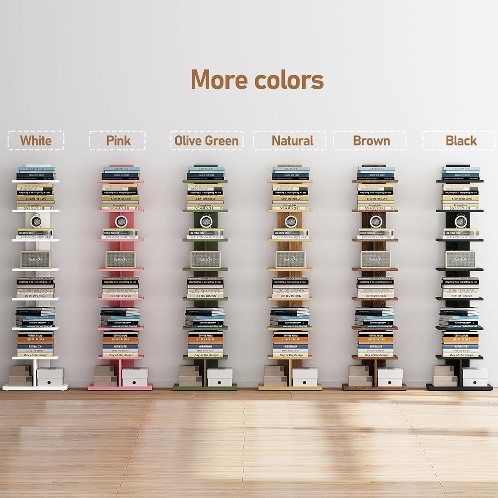 TUTOTAK Book Shelf, Narrow Spine Bookshelf, 8-Tier Bookcase for Small Space