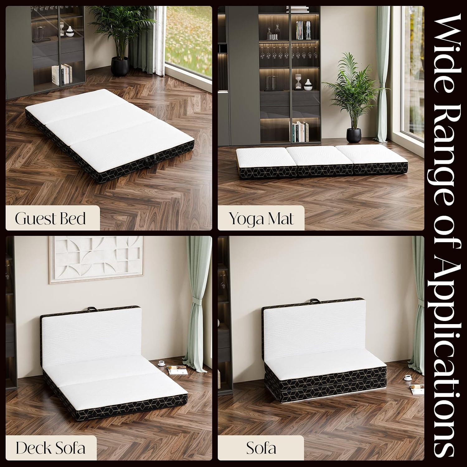 GEMBED Tri Folding Mattress Full Size - 4Inch Foldable Floor Sofa Bed | Memory Foam Tri-fold Handle & Non-Slip Bottom, Portable Foldable Sofa Bed Floor for Travel RV Camping Yoga - 73"x52"x4"