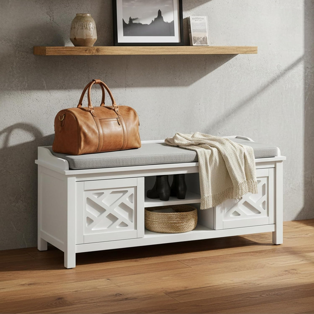 Coventry Modern Entryway Bench with Cushion – 45-Inch Storage Bench with 3 Cu...