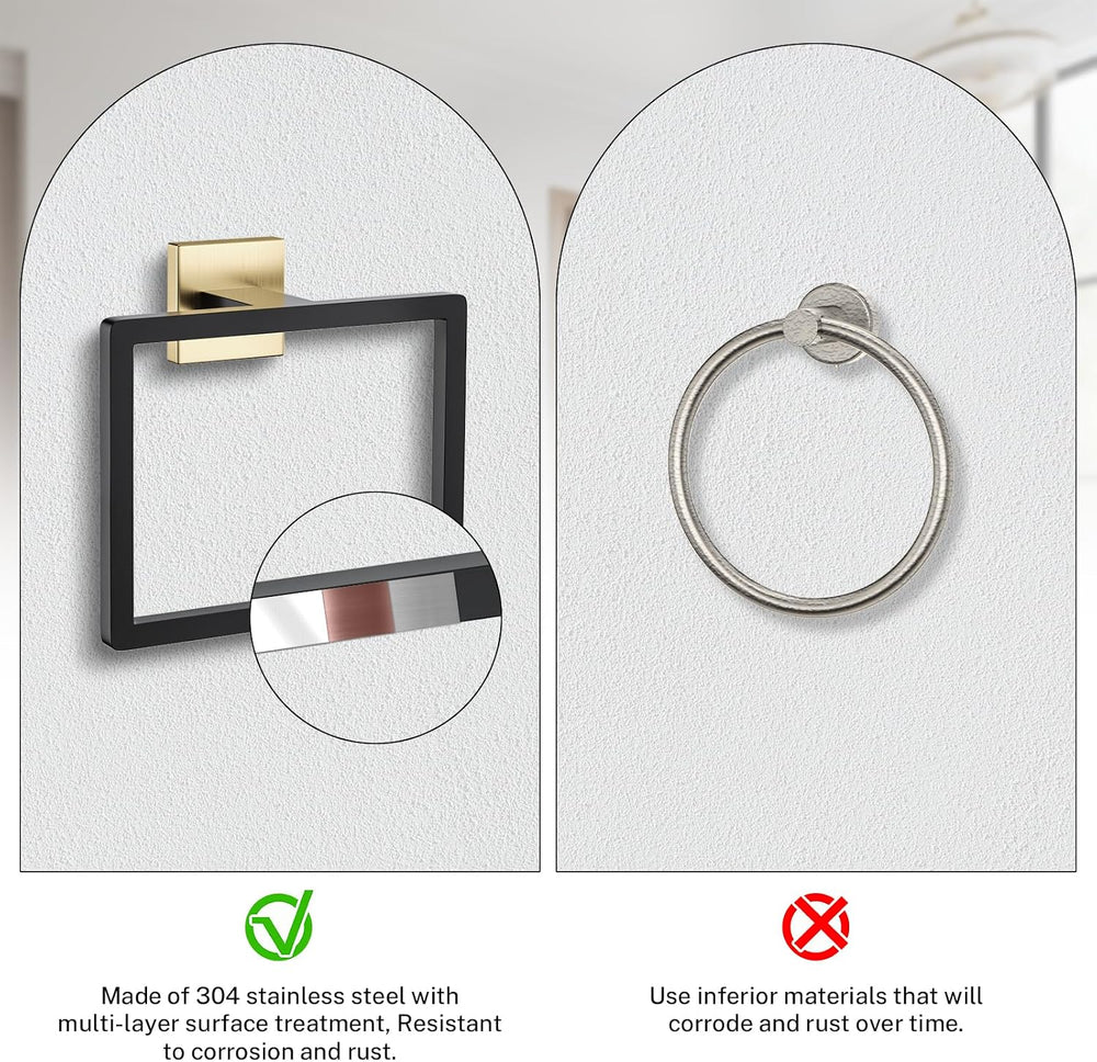 2-Piece Black Gold Towel Ring,Hand Towel Holder,Modern Towel Holder Stainless...