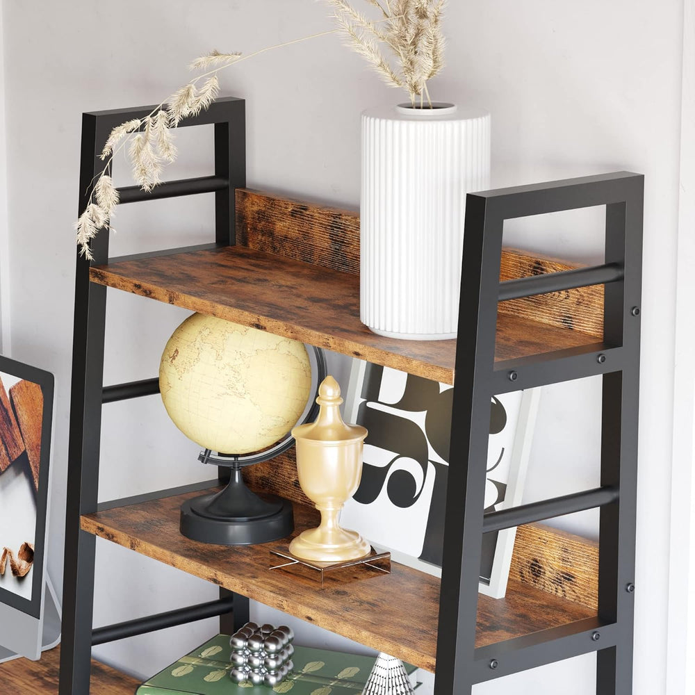 IRONCK 4 Tier Ladder Bookcase with Louvered Doors Rustic Brown