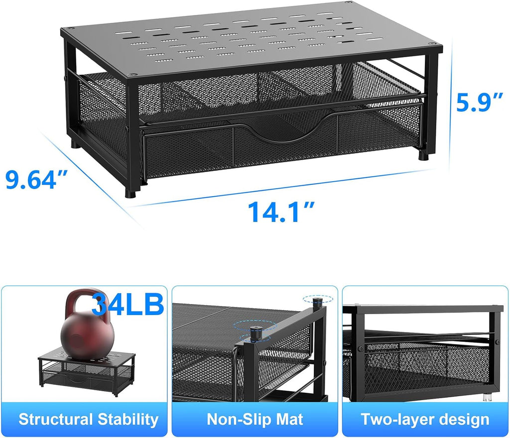gianotter Computer Monitor Stand Riser, Desk Organizers and Accessories with Drawer, Office Desk Accessories & Workspace Desktop Organizers Storage for Printer Stand (Black)
