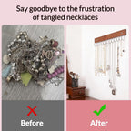 SCUNDA Hanging Jewerly Organizer for Wall, Wall Mounted Necklace Holder, Wood Wall Mount Jewerly Organizer for Earrings Bar, Hanging Rings, Necklaces and Bracelet, Nice Gift for Woman (2pack,Brown)