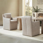 Upholstered Dining Chairs with Casters, No Assembly Modern Accent Armchair with Rollers for Dining Room, Bedroom, Living Room, Reading Room, Already Assembled, White, 1 Box