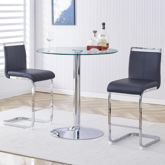 gopop 3 Piece Dining Table Set for 2, Modern Round Glass Counter Height Pub Table, Compact High Top with Bar Stools Pub Dining Set for Kitchen, Breakfast Room, Dining Room. (Black, 3 Piece)