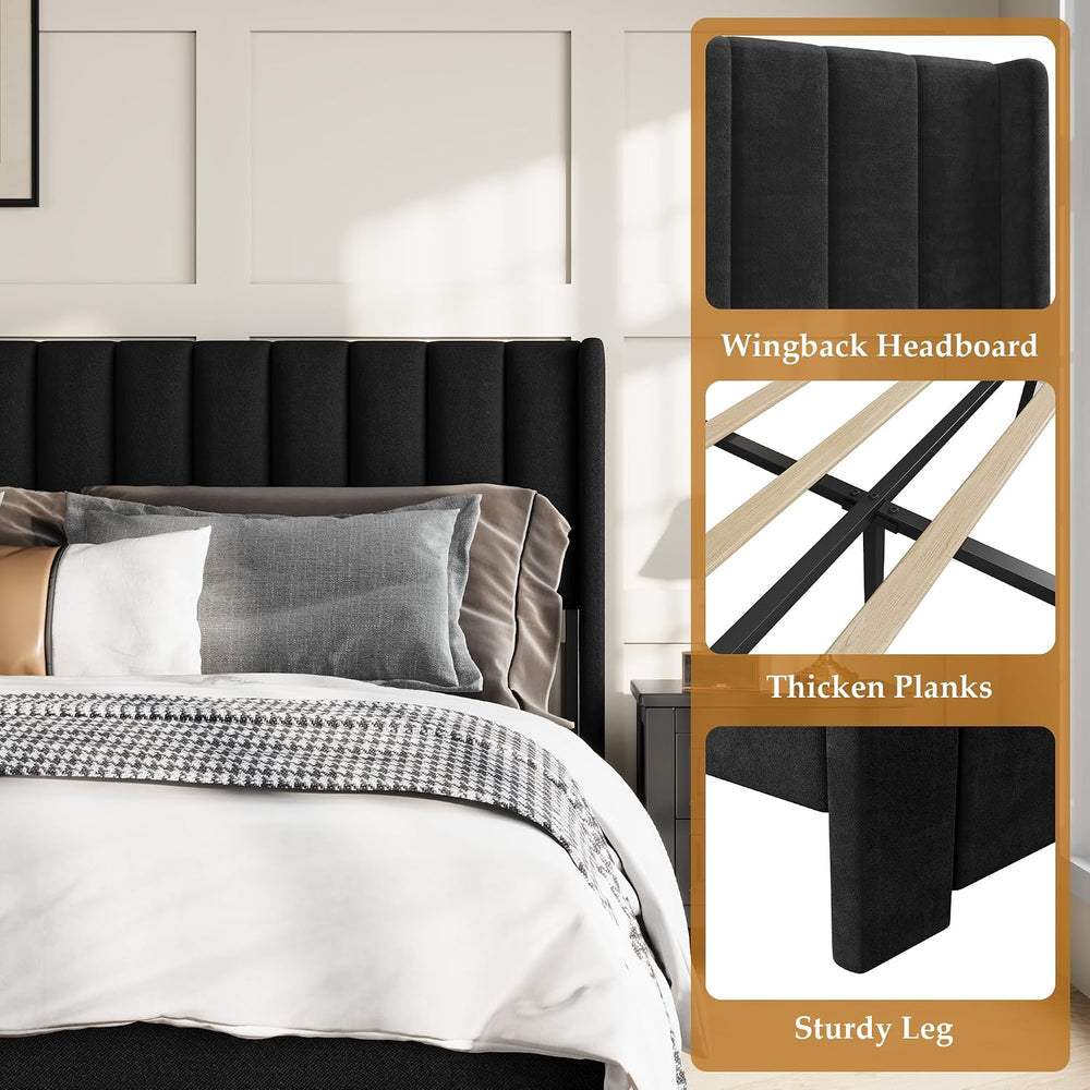 Takywep Upholstered Platform Bed with Wingback Headboard and 2 Drawer, King