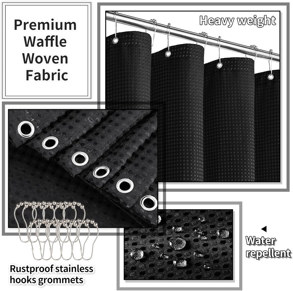 Bathroom Accessories Set - 25PC Black Bathroom Set, Bathroom Set with Shower Curtain and Rugs, Black Shower Curtain Set & Bathroom Rugs
