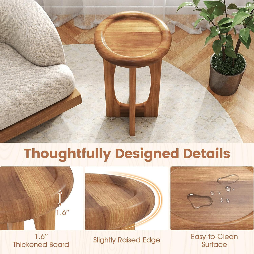 Tangkula Round Side Table, 14” Mahogany Accent Table with Tray Top & Soli...