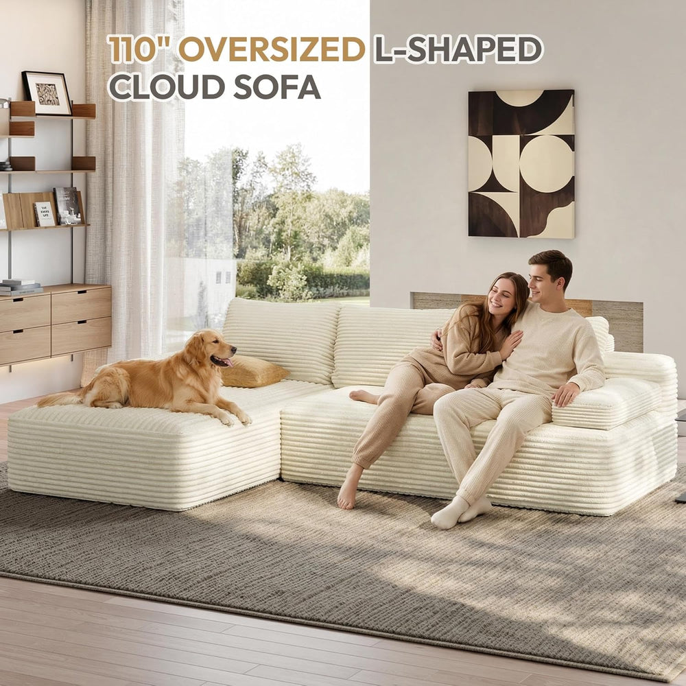 Yaheetech 110" Sectional Sofa Couch with Chaise, Beige | Sectional Sofa ...