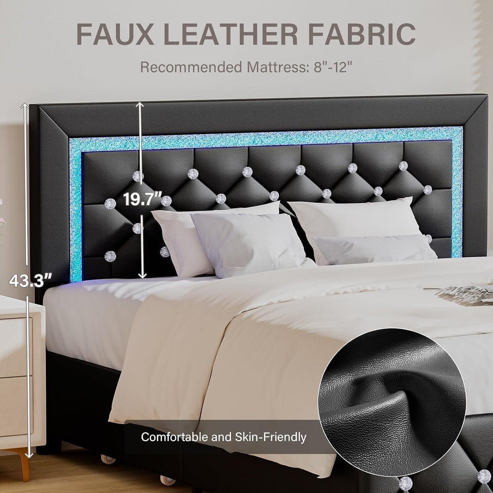 BarnFurin Queen Bed Frame with LED Headboard and Storage Drawers,Black