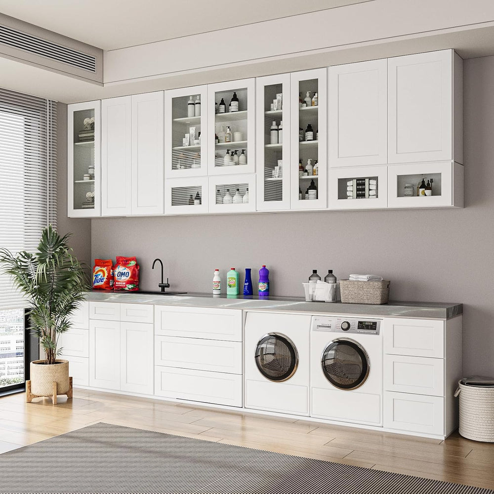 ROOMTEC RTA Wall Mounted Soft Close Cabinet with Tempered Glass Door