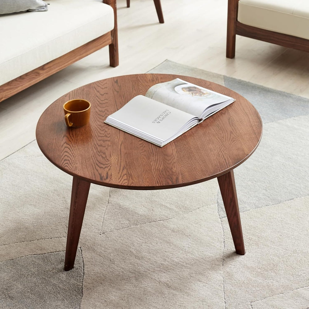 100% Solid Oak Wood Mini Coffee Table, Round Cofffe Tables Side Table w/Solid...