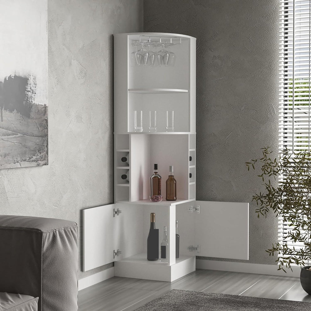 Farmhouse Corner Cabinet, Double Door Cabinet with Glass Rack, Eight Built-in...