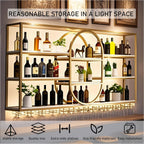 Large Wall Mount Wine Rack, Metal 4 Tier Large Capacity Hanging Bar Rack with Wine Glass Holder, Oval Wine Bottle Storage Display Rack for Kitchen, Living Room, Home (Gold, 140cm/55.1in)