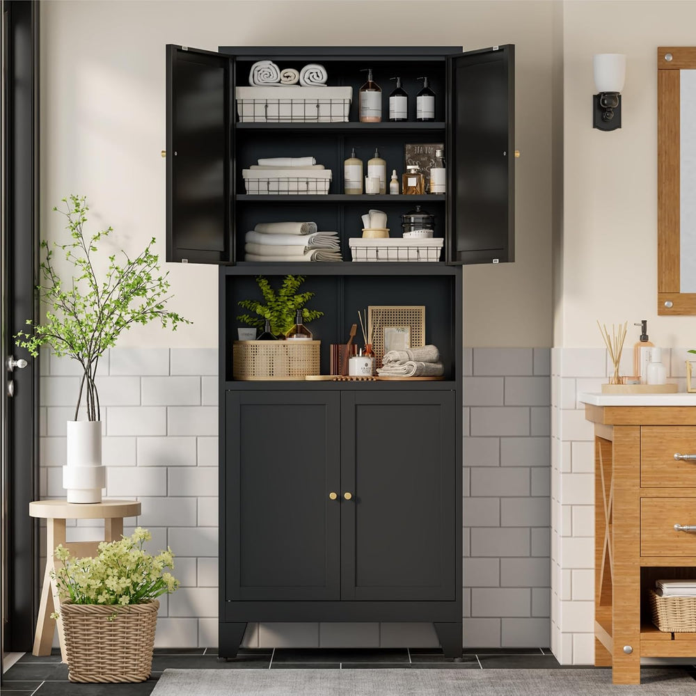 Bevivog Tall Pantry Cabinet with Microwave Shelf, 69" Metal Storage Cabi...