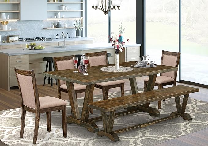 East West Furniture V777MZ716-6 6 Piece Dining Table Set Contains a Rectangle...