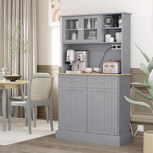 39.4" D*13.8" W*67.7" H Freestanding Kitchen Pantry with 2 Drawers, 2 Shelves, Top French Door & Lower Double Door, Rectangular Storage Cabinet, for Living Room, Dining Room, Gray