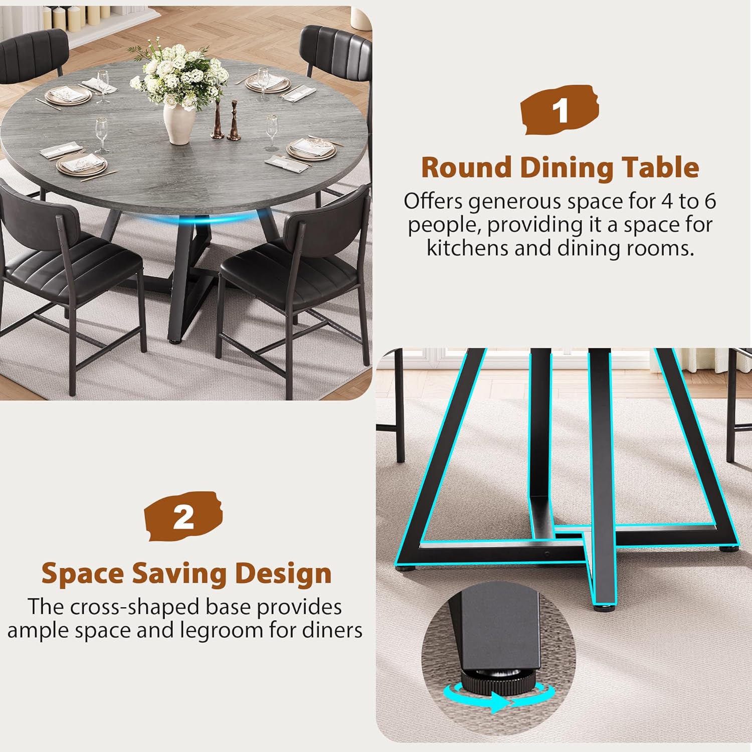 Jocoevol 42'' Round Dining Table Kitchen Dining Room Circle Dinner Pedestal Table for 4, Space Saving Wood Kitchen & Dining Room Furniture (Grey)