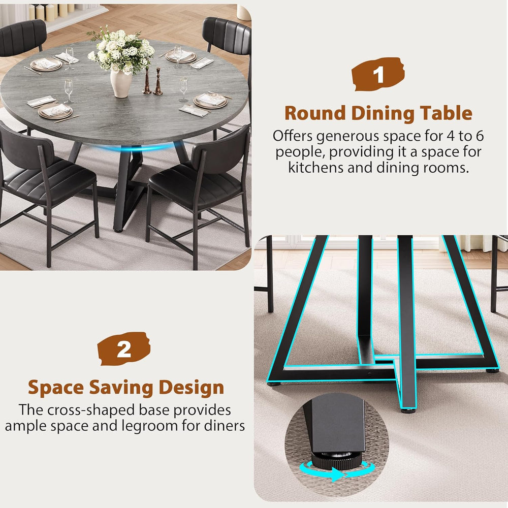 Round Dining Table Set for 6, Kitchen Table and Chairs for 6, Circle Table Ro...
