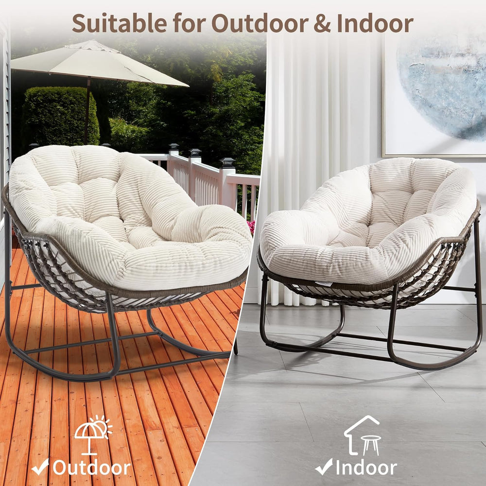 HOMEFUN Outdoor Patio Rocking Chairs, Oversized Papasan Rock Chair Indoor wit...