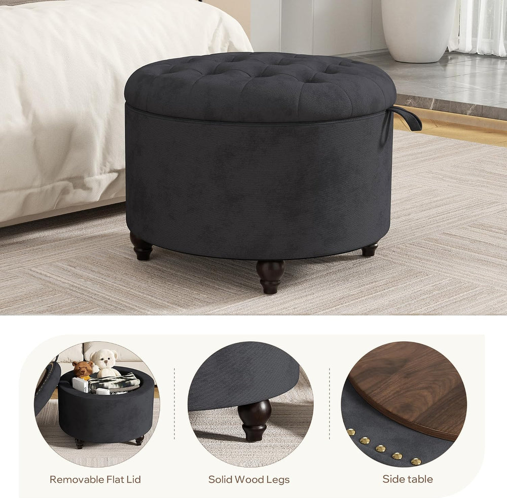 24 Inch Round Storage Ottoman,Modern Tufted Ottomans,Circular Coffee Table wi...