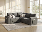 85 Inch Modular Sectional Sofa with Pull Out Couch Bed, L Shaped 5 Seat Sectional Couch with Storage, Corduroy Sectional Couches for Living Room, Cloud Modular Couch, Removable Sofa Cover, Dark Grey