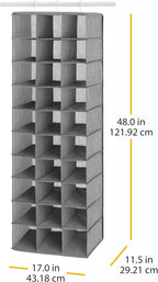 Whitmor 30 Sections Hanging Clothes Closet Shoe Organizer, Space Saving Breathable Fabric Shoe Storage for Bedroom, Laundry, Dorm, Crosshatch Gray